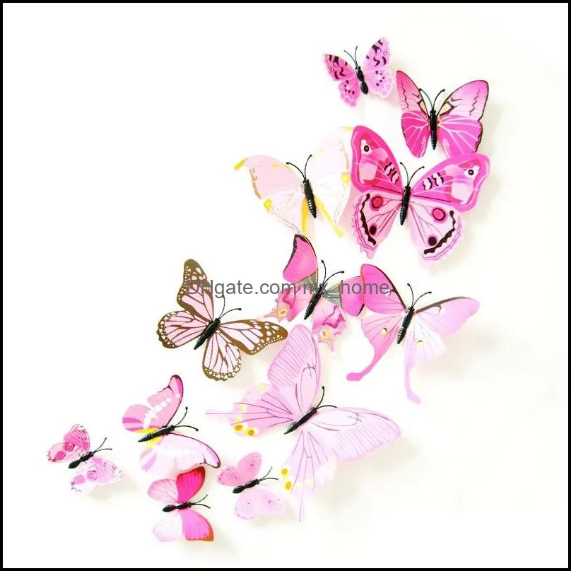 12Pcs/lot 3D wall decoration creative butterfly Magnet stickers children girl room decoration hot sale kids room stickers