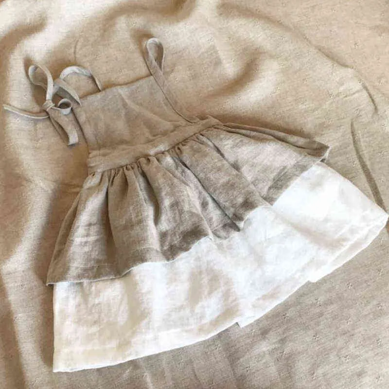 2020 Summer Korean Japan Style Baby Girls Dresses Toddler Baby Girl Dress Linen Vintage Clothes Märke Kidsklänningar G220506