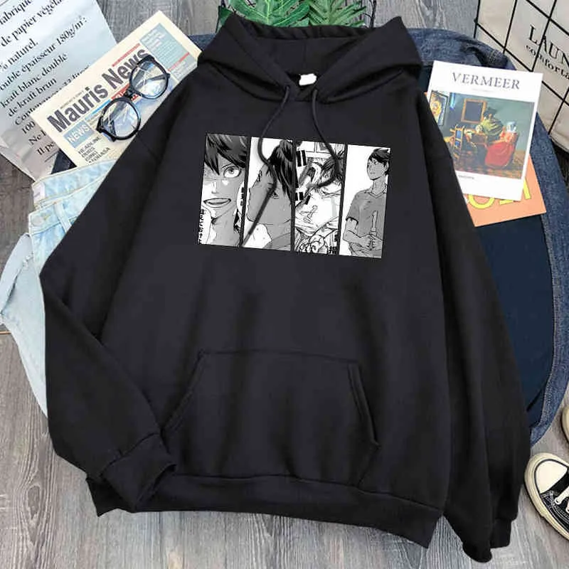 Oikawa tooru haikyuu hoodies adam anime karikatür moda polar sıcak sweatshirtler Cepler Hoody 2021 Erkek Kpop Hip Hop Sokak Giyim Y220615