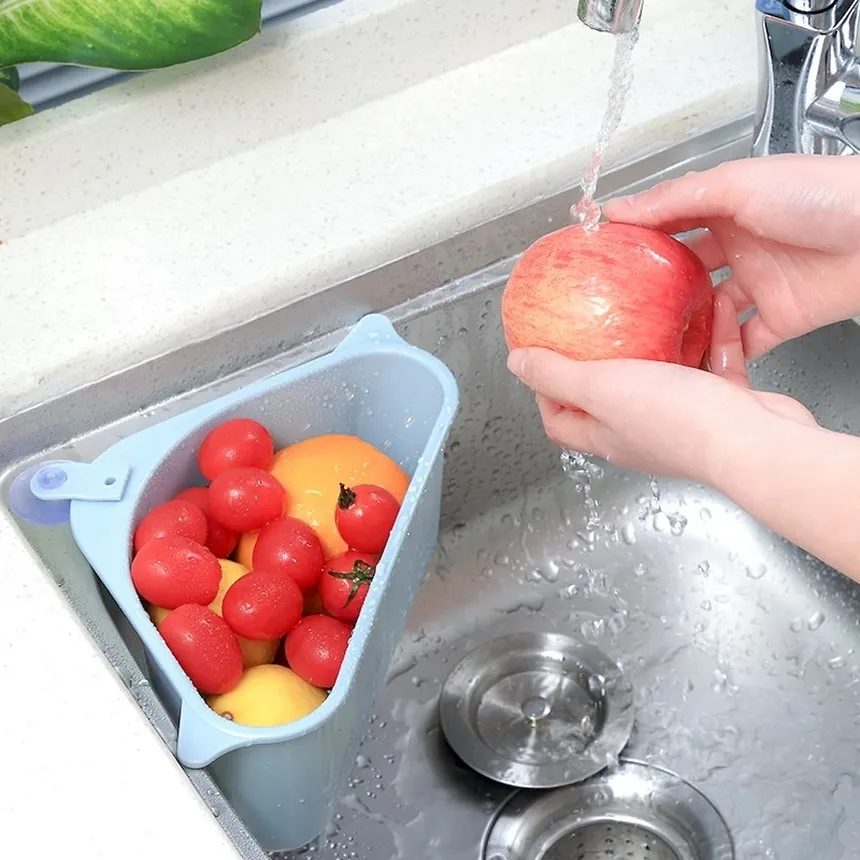 Colanders Sink Filter kitchen Triangular Sinks Filter Strainer Drain Vegetable Fruite Drainer Basket Suction Cup Sponge Holder Storage Rack