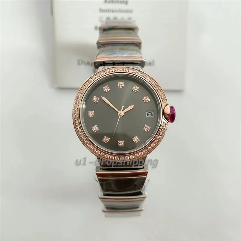 - Dropshipping Ladies Watch Diamond Quartz watches green dial 33mm Diameter Silver/Rose Gold Fashion WristWatch Gifts