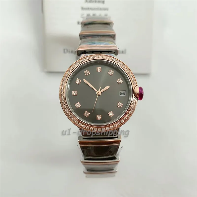 - Dropshipping Panie Watch Diamond Quartz Watches Green Dilain 33 mm średnica srebrna/różowe złoto Prezenty na rękę