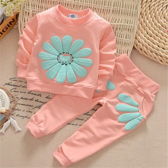 Primavera outono crianças meninas roupas de bebê conjunto flor manga longa camisola tops + calças 2 pcs ternos roupas roupas infantis roupas