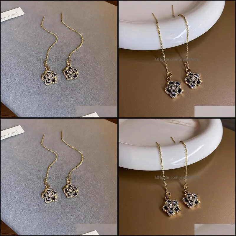 dangle & chandelier sweet fashion crystal flowers earrings contracted long metal tassel temperament trend women drop jewelrydangle