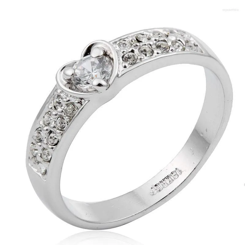 Anneaux de mariage couleur or blanc coeur Accent cristaux bande de fiançailles pour femmes Anillos Bague Anel Feminino Aneis doigt bijoux Wynn22