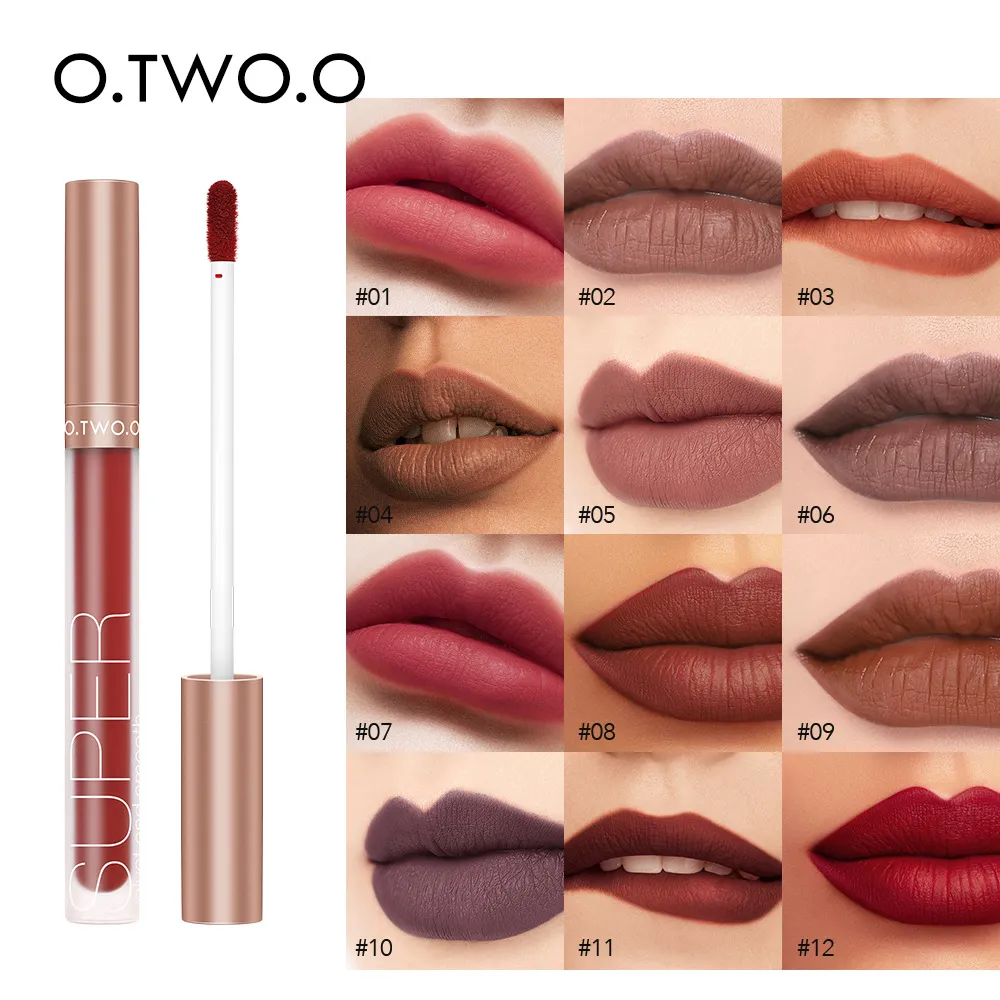 O.TWO.O 12 Farben Matte Lipgloss Velvet Nude Lips Makeup Lipgloss Waterpoof Long Lasting Liquid Lipstick