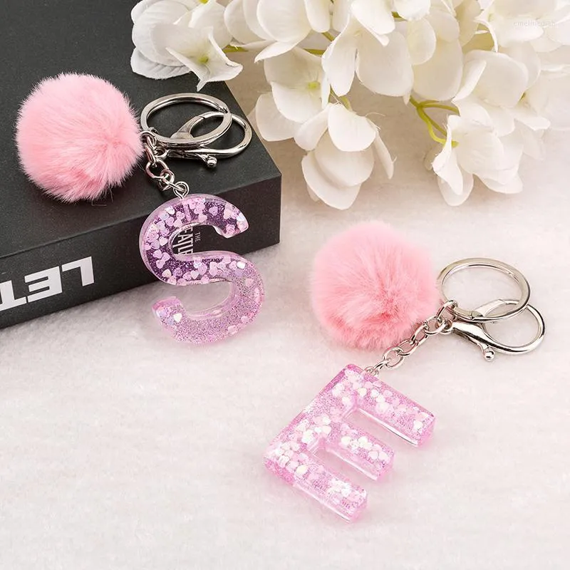 Fuqimanman2020 Glitter Letter A-Z Keychain Pink Blue Resin