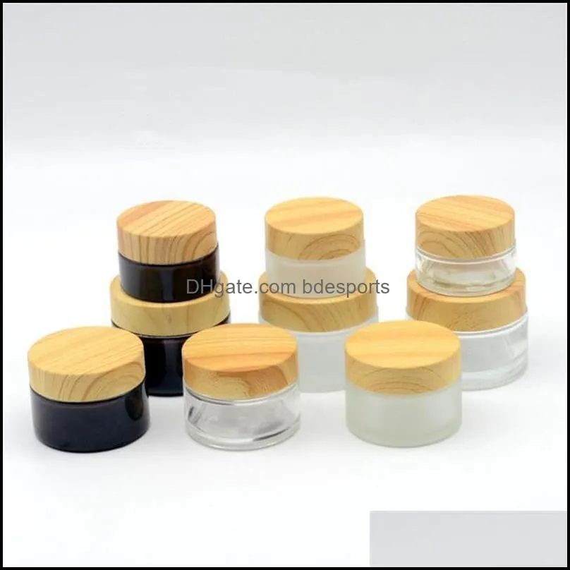 5g 10g 15g 20g 30g 50g Frosted Glass Jar Refillable Cream Bottle Cosmetic Container with Imitated Wood Grain Lids