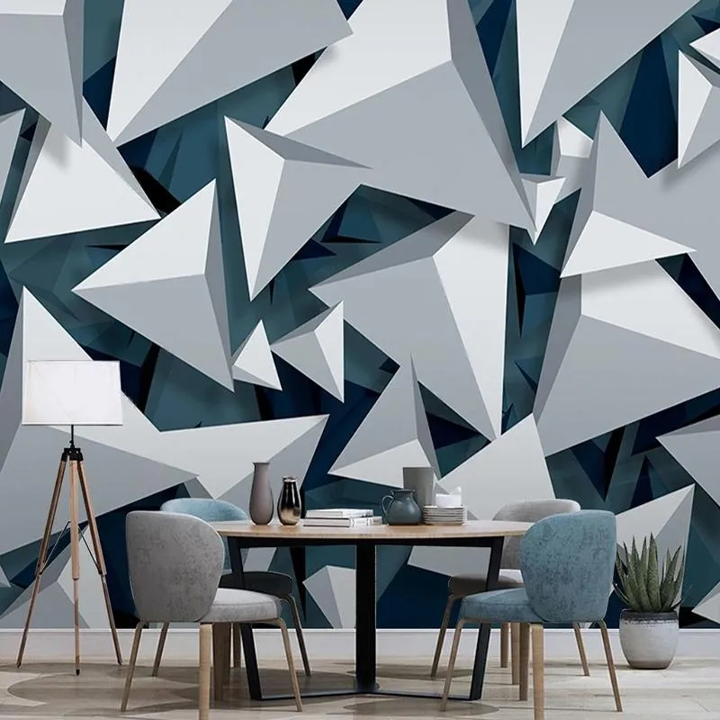 خلفيات مخصصة جدار قطعة قماش ملخص 3D مثلث مثلث نمط غرفة المعيش