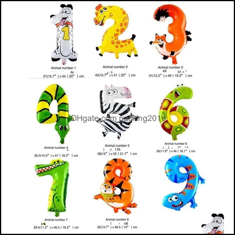 16inch Animal Aluminum Foil Balloon 0-9 Cartoon Number Children Birthday Decoration Helium Balloons Wedding Party Decor Supplies 0 72hy