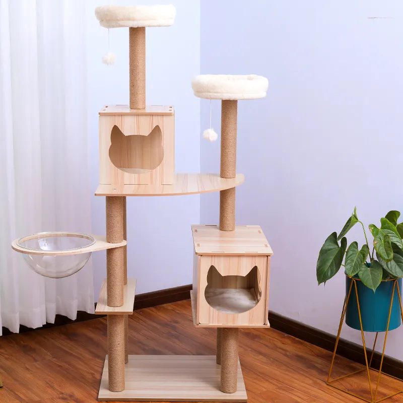Produttori di gatti all'ingrosso Crampicatura da arrampicata mobili per gatti di lusso Multi-strato gatti in legno