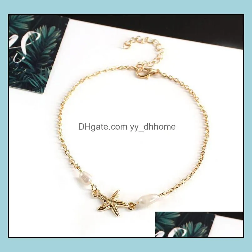 Punk Ankle Bracelets Girls Women Gold Silver Tone Starfish Pearl Anklet Chain Foot Chains Yoga Dancing Anklets