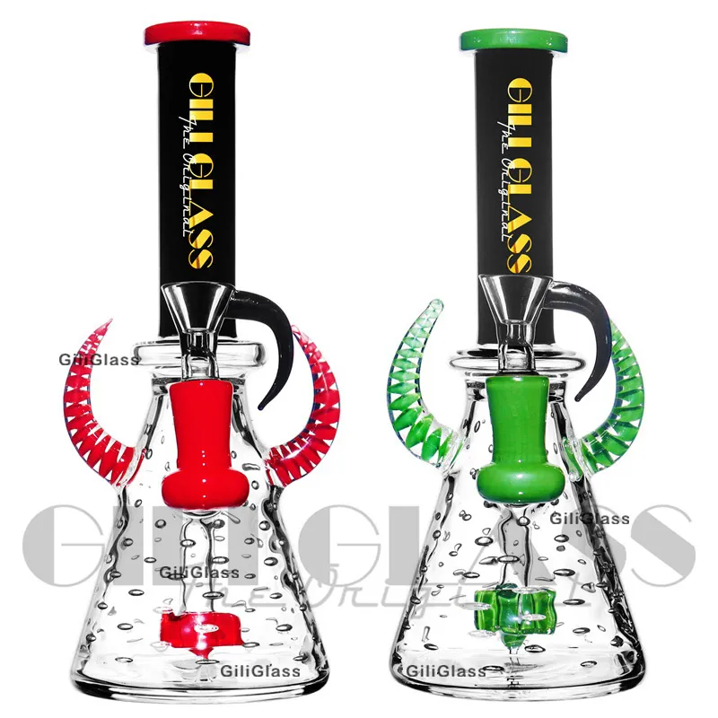 9 inches New Heady Unique Glass Bongs with accessories Striped Color Horns Decorated Dab Rig Dry Herb Rigs Water Pipes and Glass Bowl hookahs