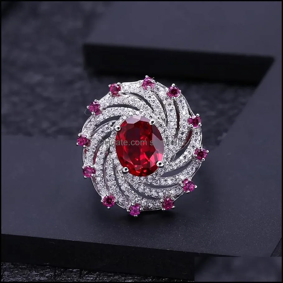 s925 silver Band Rings customizable gemstone wedding-ring ladies high-end temperament red corundum crystal rich gas field fashion palace version designer