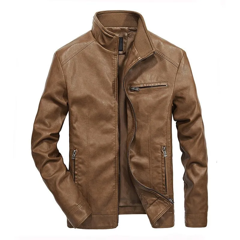 Vêtements de moto en cuir pour hommes, col montant en velours, veste rétro d'hiver, manteau chaud