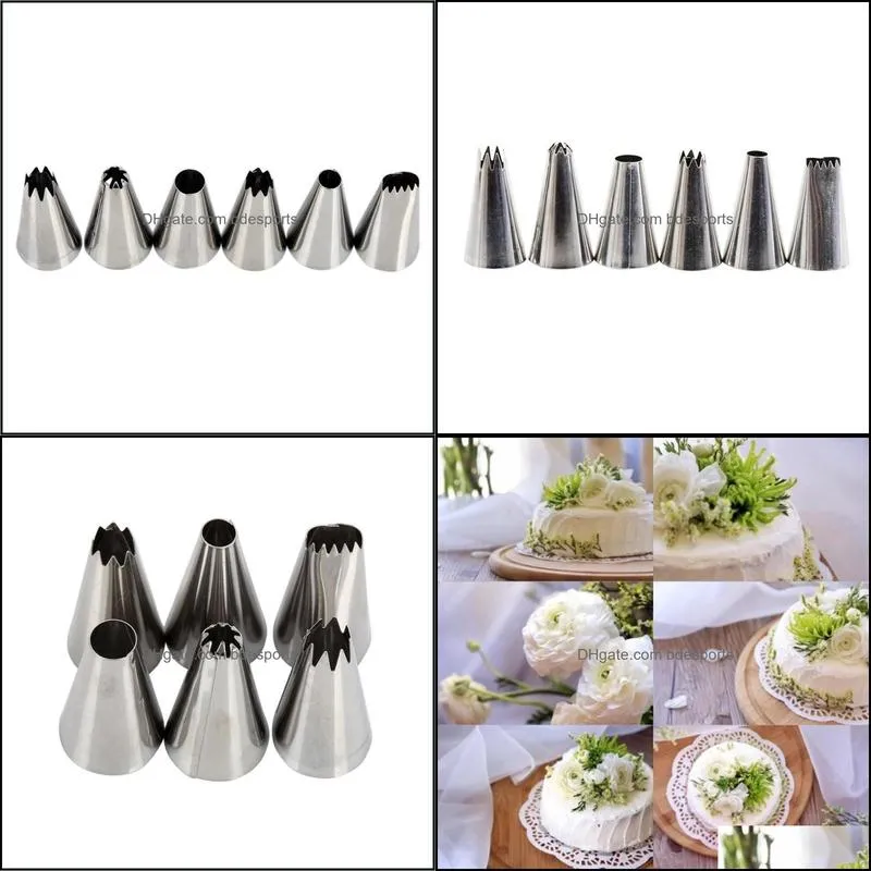 Cake Tool Icing Piping Nozzles Pastry Tips Cake Sugarcraft Decorating Sets 6pcs Reusable Icing Piping Cream Pastry Bag Gadgets