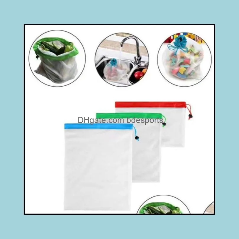 15pcs/lot Reusable Mesh Produce Bag Washable Eco Friendly Storage Bags for Grocery Shopping Fruit Vegetable Toys Sundries Hangbag Organic