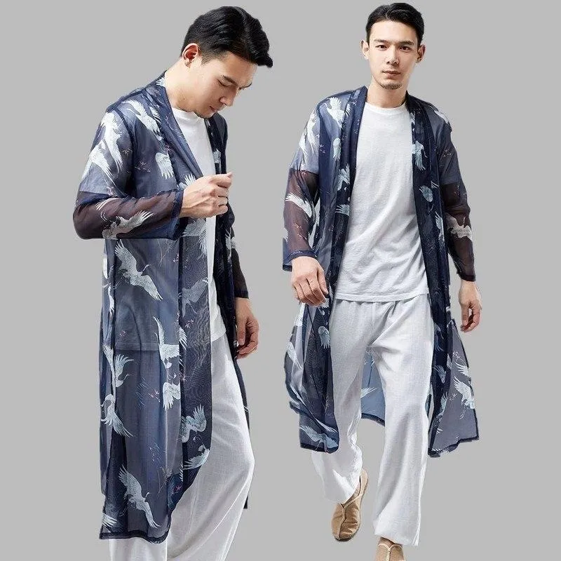 Mäns avslappnade skjortor hawaiian skjorta män kläder 2022 japansk streetwear extra lång kinesisk manlig cool blus kimono cardigan zz2004men's