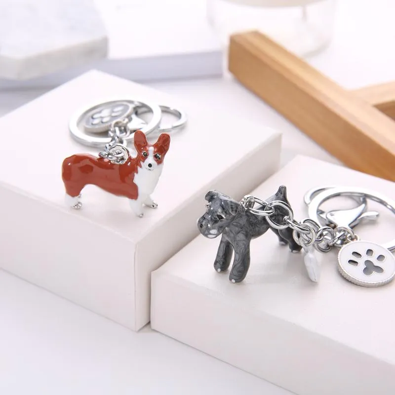 Keychains Moda 3D Pet Dog Cute Dogs Key Ring Border Collie Shelti Husky Metal Car Kichain Jewelry Bag Charm Gift Gift