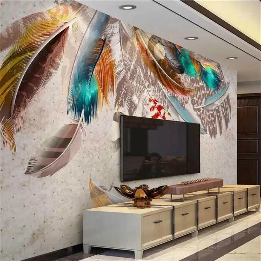 Papel de Parede Custom Wallpaper 3D PO Marals Retro American Fashion Color Feather Texture Art Bedroom Background Wall Paper12976