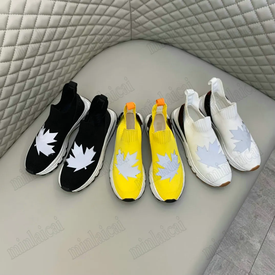 Designer MenS Sock Shoes Maple Leaf Printed Slip On Stretch Knit