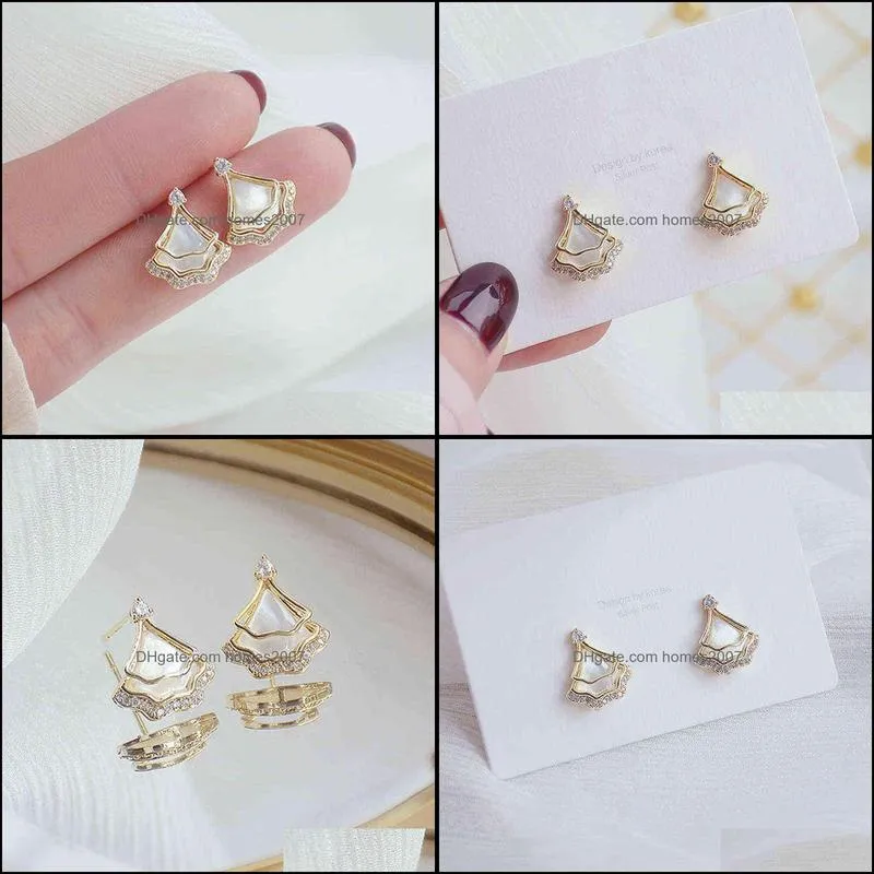 Earrings Charm Simple Geometric Tiny Shell Earring for Women Aaa Cubic Zirconia Cute Lovely Stud Daily Bijoux Birthday Gift Accessorie