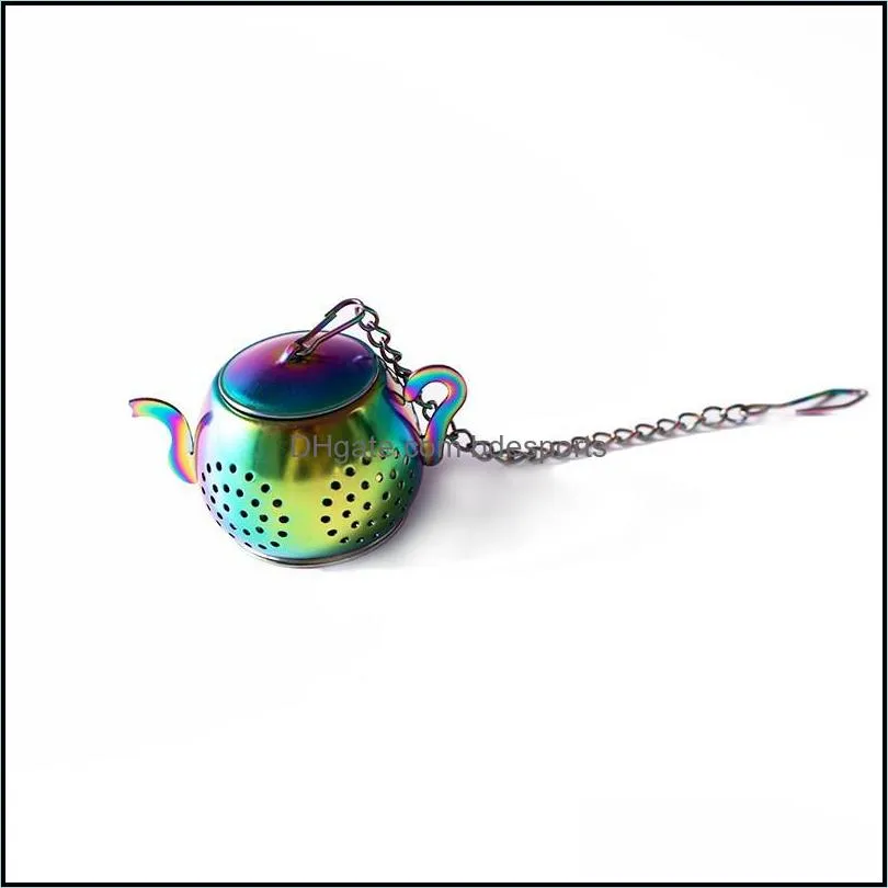 Coffee Tools Metal Tea strainer Teapot Shape Loose Teas Infuser Stainless Steel Leaf Drinking Maker Strainers Chain Drip Tray Herbal Spice