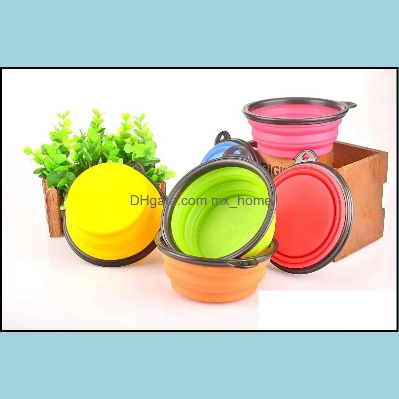Pet Supplies Bowl Dog Cat Feeders Bowls Dishes Outdoor Portable Collapsible Silicone Caliber 13CM Height 5.5CM Bottom Diameter 9CM Free