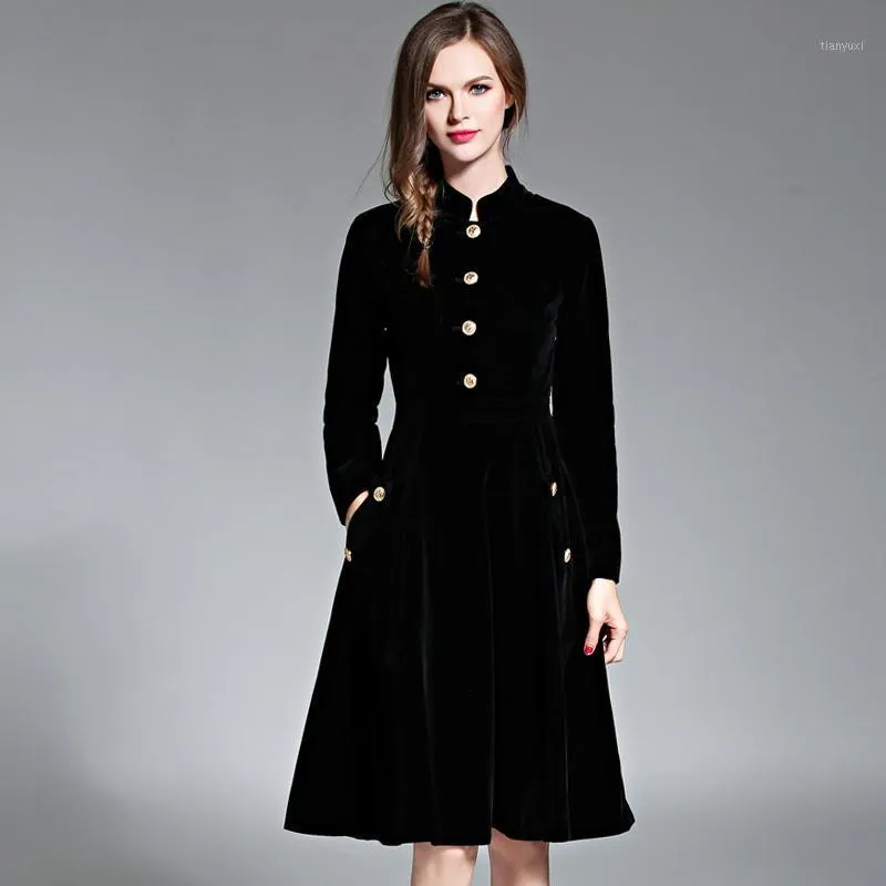 Casual Dresses Black Vintage Dress Women Elegant Slim Long Sleeved Velvet Party Ol Office Wear 2022 Autumn Winter Robe Vestidos