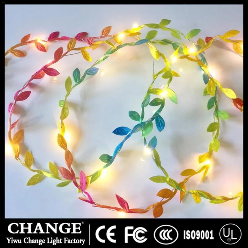 Strängar 5m 50leds batteris stränglampor lämnar Garland Fairy Light LED Copper Wire Wedding Forest Table Christmas Home Party Dekorerad