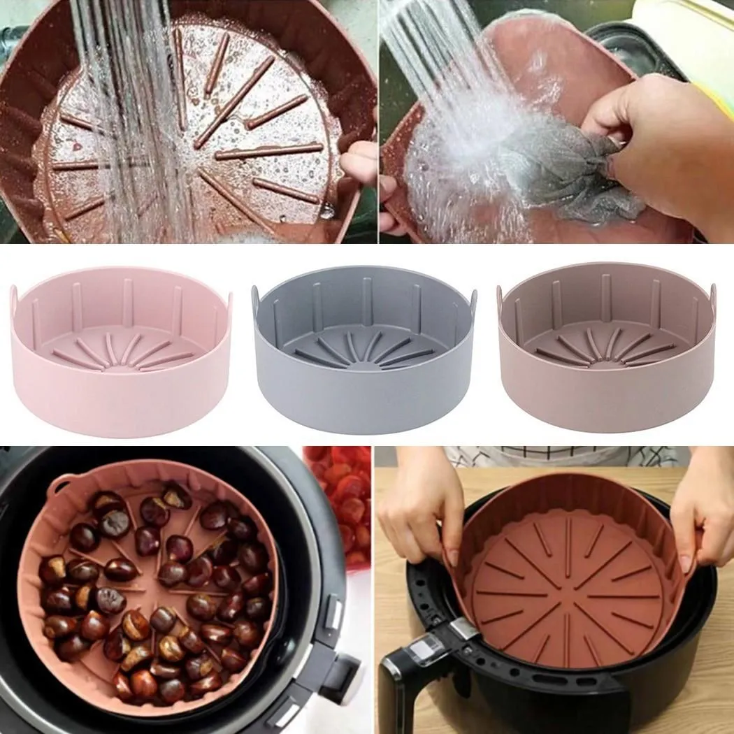 Air Fryer Silicone Pot Reusable Non-Stick Steamer Pad Oven Baking Tray Bread for Kitchen Accessories Round Square