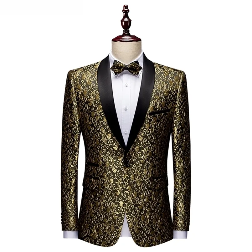 Hommes Blazers Banquet Party Prom Ball Slim Fit Mariage Tuxedo Costume Vestes Châle Revers Costume De Scène Discothèque Chanteur Hôte Danseur 220527