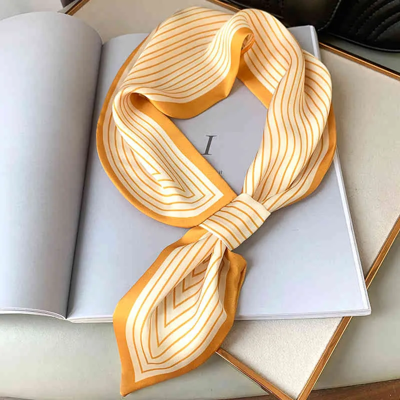 2021 Small Silk Scarf Women Shawls Wraps Luxury Brand Office Hair Neck Hijabs Foulard Hijab Striped Print Scarves Ladies