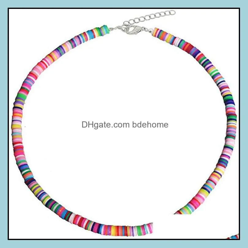  retro bohemia soft ceramics beads choker neckalce for women jewelry gifts colorful handmad link chain clavicle metal chokers
