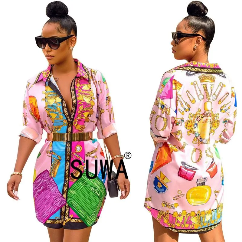 Women's Blouses & Shirts Vintage Fashion Print Women's Long Shirt High Quality Lady Clothes Chic Sexy Short Mini Dress