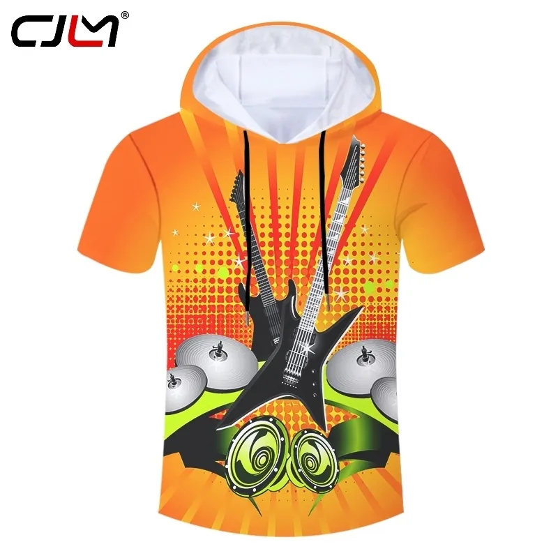Modemerk T-shirt Mannelijke Vrouwelijke Modellen 3D T-shirt Met Hoed Gedrukt Gitaar T-shirt Met Capuchon 220623