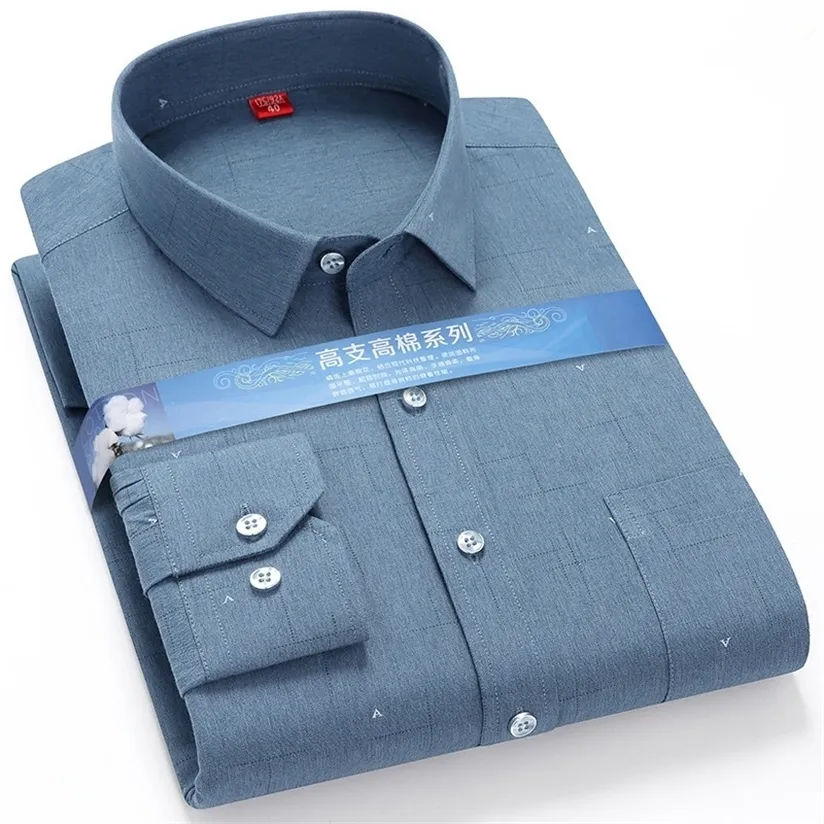 Плюс большой 5xL 6xlsize мужской хлопок + полиэстер не железо рубашка регулярная подходящая мягкая легкая уход умные повседневные фиолетовые социальные рубашки 220330