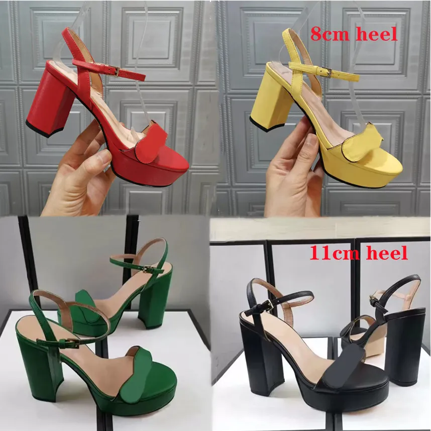 Fashion Platform Sandals Women Summer New Leather Designer Thick High Heel Open toe Party Dress Shoes Metal Buckle Size 34-42