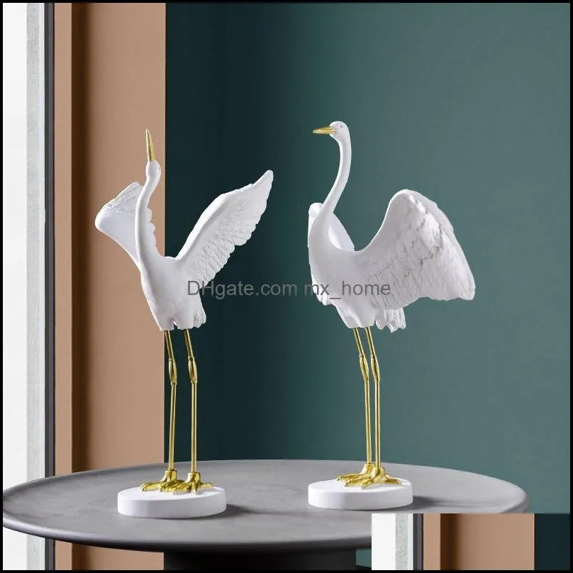 nordic simulation resin red crowned crane craft modern decorative objects figurines living room ornaments wedding decoration props home