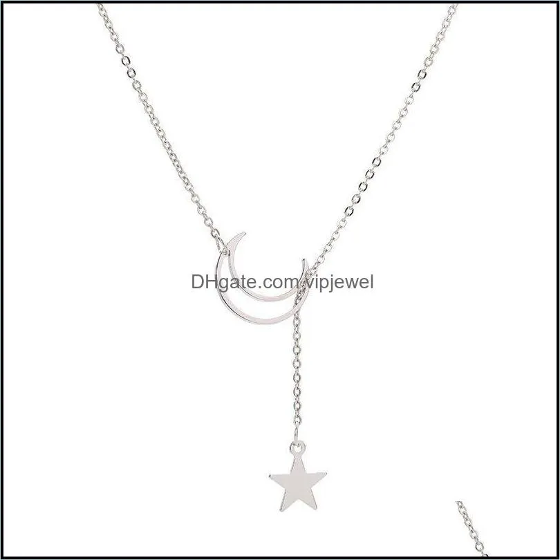 Necklaces BAMOER New Arrival Fashion 925 Sterling Silver Moon and Star Tales Chain Link Pendant Necklace for Women Fine Jewelry SCN108 1898