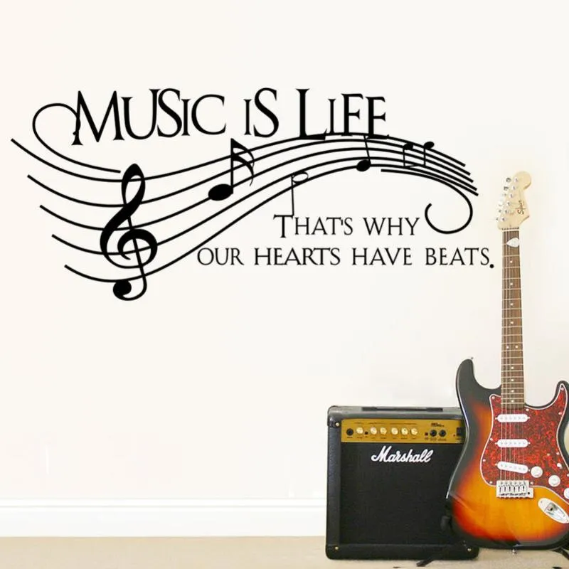 Wall Stickers 57X129CM Removable Modern Music Is Life Musical Note Decors Home Decal KW-162