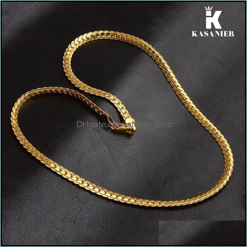 men sideways link chain necklaces 5mm width 18k gold 20inch neck chain curb snake necklaces new wedding fashion jewelry accesories