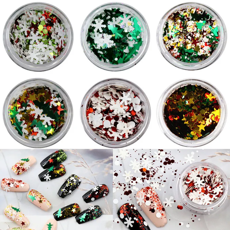 Christmas Snow Flakes Decals for Nail Art Decoration Rainbow Color Mixed Shape Xmas Tree Star Nail Sticker