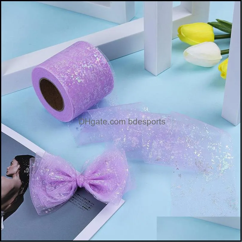 25Yard/roll 6cm/8cm Illusory Glitter Tulle Other Arts and Crafts Roll Sequin Crystal Organza Sheer Fabric DIY Craft Tutu Skirt Home Wedding Decor 20211227