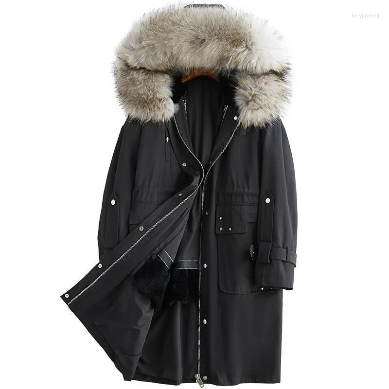 Women's Wool & Blends 2022 Send Overcome Long Fund Raccoon Hair Lead Rex Inner Tank Rivet Leather And Fur Loose Coat Bery22