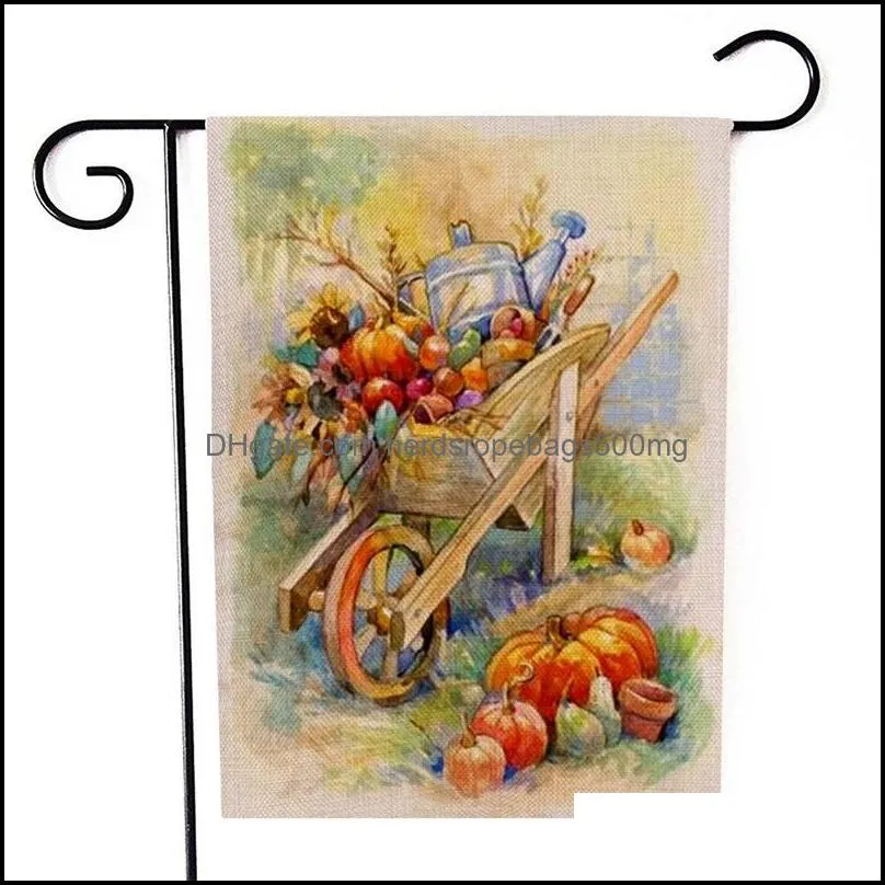 Banner vlaggen Feestelijke feestbenodigdheden Home Garden Danksgiving Decoraties vlag Zonnebloemen Pompoenen Fruit Cat Patroon Tweezijdig printverbod