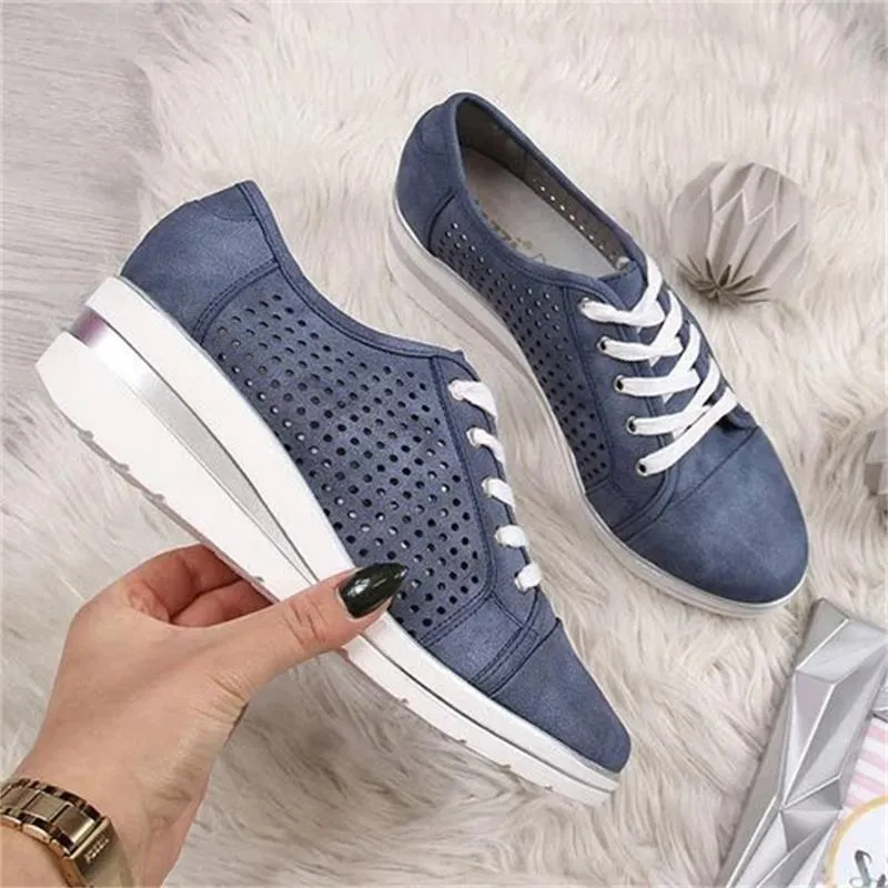 Dress Shoes Wedge Summer Autumn Casual Canvas Sneakers Breathable Platform Meddle Heel Pointed Toe Pump Mesh