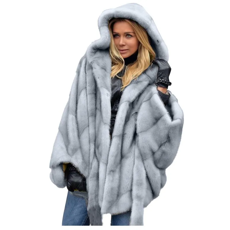여자 재킷 여성의 가짜-urry 코트 고급 우아한 단색 박쥐 슬리브 따뜻한 외부 웨터 기질 후드 재킷 여자