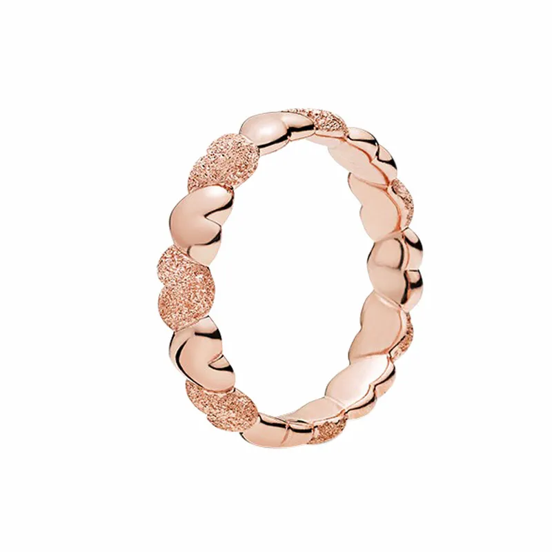 18k Rose Gold Matte Brilliance Heart Band Ring 925 Silver Women Girls Wedding Rings med originalbox för Pandora Ring