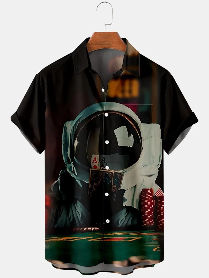 남성용 캐주얼 셔츠 2022 가을 우주 비행사 4 3D 디지털 인쇄 단축 셔츠